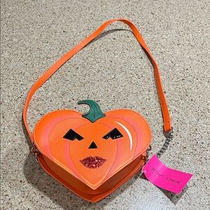 Betsey Johnson Crossbody Orange Pumpkin-Shaped Bag